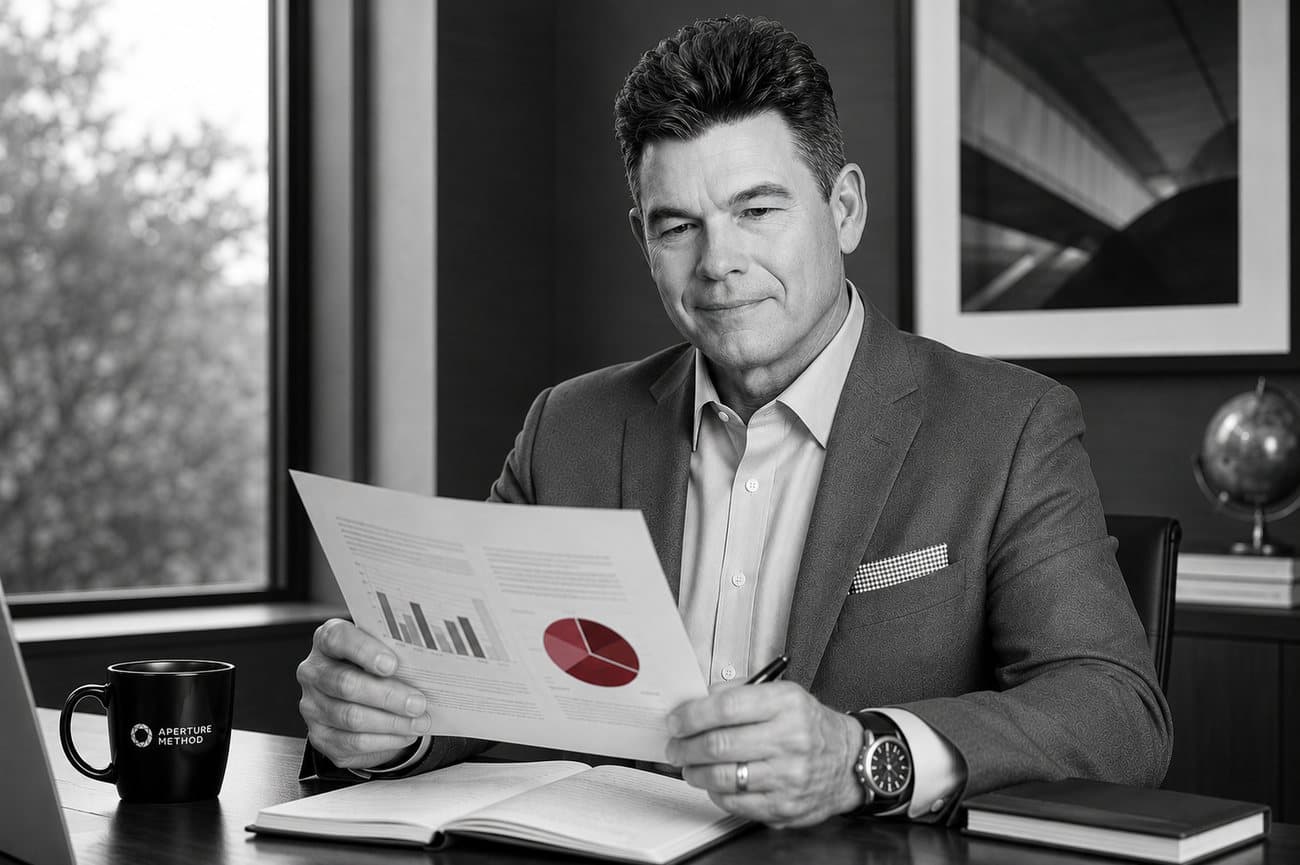 Fenwick How reviewing analytics at his desk
